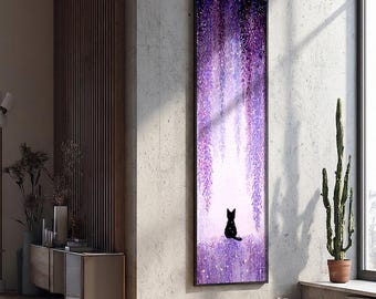 Black Cat Long Narrow Canvas Funny Wall Art : Framed Decor, Textured Canvas