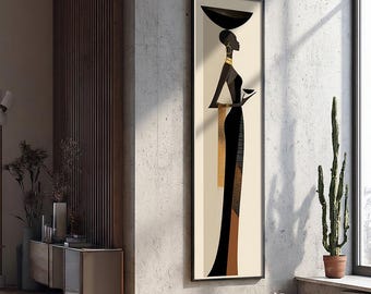 African Wall Art Long Narrow Canvas Wall Hanging : Framed Arwork, Textured Canvas