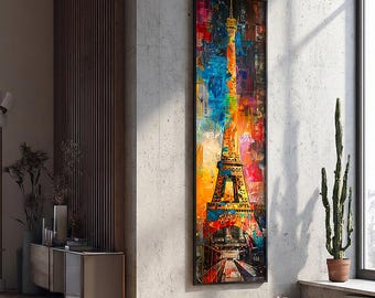 Eiffel Tower Silhouette Long Narrow Canvas Wall Art - Extra Large Framed Textured Canvas