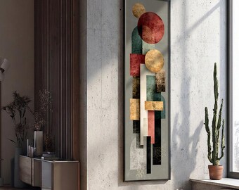 Geometric Decor Mid Ceunty Long Narrow MCM Wall Art: Textured Canvas, Framed Artwork