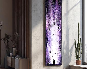 Black Cat Long Narrow Canvas Funny Decor : Framed Wall Art, Textured Canvas