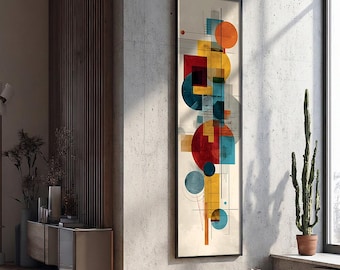 Boho Mid Century Modern Long Narrow Canvas Art : Geometric Decor, Textured Wall Art