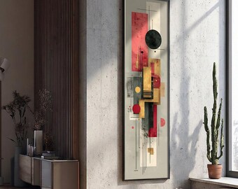 MCM Wall Art Geometric Mid Ceunty Long Narrow Wall Hanging : Textured Canvas, Framed Artwork