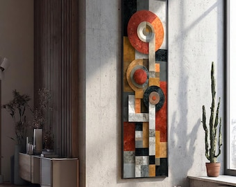 Geometric Mid Ceunty Long Narrow Wall Hanging: Textured Canvas, Framed Artwork