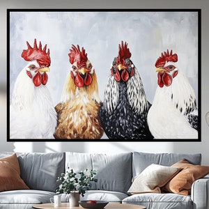 Hahn Art, Print Huhn, Tierkunst, Huhn Dekor, Huhn Geschenk, Leinwand Wandkunst, Hahn Zeichen, Leinwanddruck, Süßes Tier Dekor Huhn