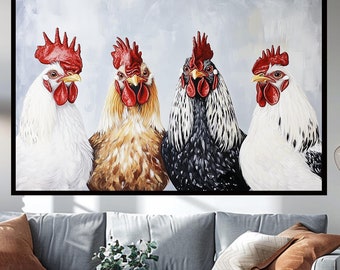 Rooster Canvas Wall Art: Chicken Print, Animal Decor
