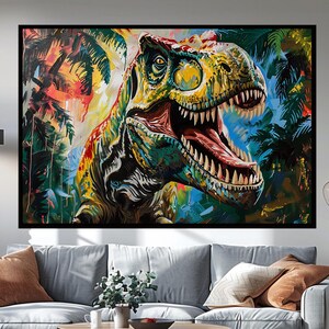 Trex Decor, Dinosaur Gifts, Canvas Wall Art, Dinosaur Raptor, Wall Hangings, Jurassic Park Gift, Unique Gifts, Dinosaur Wallpaper Maximalist