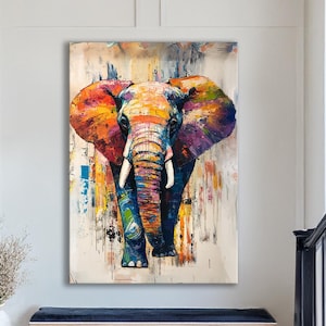 Colorful Elephant Canvas Art: Modern Animal Wall Decor