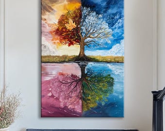 Lienzo decorativo con árboles de las cuatro estaciones: decoración del hogar según la temporada