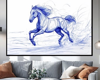Abstract Horse Line Art: Black Ink Framed Canvas Wall Decor