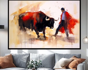 Matador Art: Abstrakter Stierkampf Leinwanddruck, Spanische Kultur