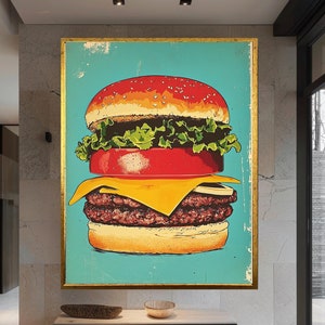 Burger Pop Art Canvas Print: Kitchen Wall Decor, Framed Artwork