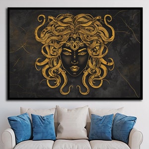 Medusa Head, Medusa Decor, Medusa Print, Greek Wall Art, Canvas Wall Art, Original Art, Framed Canvas, Greek Mythology Decor, Vintage Art,