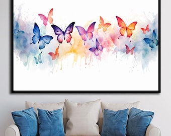 Butterfly Canvas Wall Decor: White Art Print, Framed Artwork