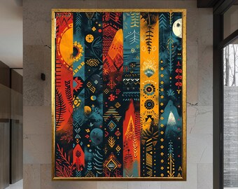 Tribal Art Canvas Print: African Carpet Pattern, Vintage Wall Decor