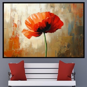 Red Poppy Oil Painting on Canvas: Abstract Floral Wall Art