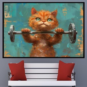 Arte de parede de academia, impressões esportivas, pôsteres esportivos, decoração de armazenamento de academia, arte de gato, presentes de exercícios em tela, presentes esportivos, presentes de academia, papel de parede de academia, crianças