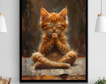 Yoga Poses Wall Art, Meditation Gifts, Funny Cat, Yoga Gifts, Canvas Wall Art, Cute Cat, Cat Print, Framed Artwork, Christmas Gift, Wall Art