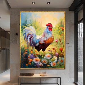 Hahn Leinwanddruck: Buntes Huhn Kunst, Bauernhaus Dekor