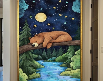 Sleeping Bear Canvas Print: Nursery Wall Decor, Framed Art