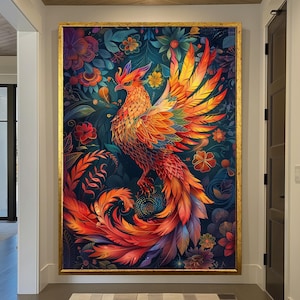 Phoenix Kunst Kunst, Flammender Phoenix, Phoenix Landschaft, Leinwand Wandkunst, gerahmte Drucke, Wandbehänge, aufsteigender Phoenix, Leinwand Vogel Dekor