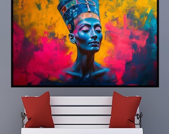 Nefertiti Canvas Wall Art, Egyptian Queen Portrait, Modern Art Print