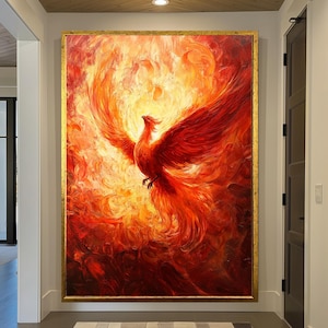 Fire Phoenix Canvas Print: Vintage Rising Phoenix Wall Art