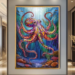 Octopus Canvas Art Print: Sea Life Wall Decor, Framed Option