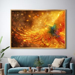 Phoenix Landscape, Framed Art, Canvas Wall Art, Canvas Prints, Bird Decor, Oversized Wall Art, Wall Hanging, Phoenix Poster, Colorful Decor