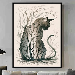 Black Cat Art Canvas Print: Funny Cat Lover Gift, Cat Art