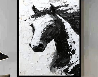 Black and White Horse Canvas Print: Framed Wall Art, Room Decor