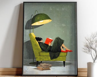 Reading Woman Art, Woman Reading Art, Book Lover Wall Art, Modern İnterior desing, Study Room Wall Art, Dorm Decor, Literary Wall Decor,