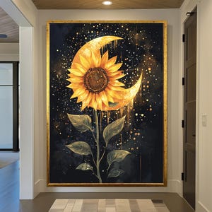 Sunflower Moon Canvas Print: Floral Wall Art, Home Decor