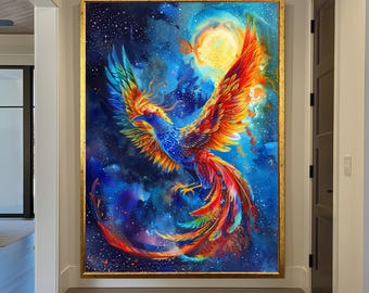 Flaming Phoenix Canvas Art: Colorful Bird Landscape Print, Phonix