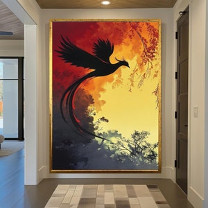Phoenix Art Art, Wall Art, Canvas Print, Home Decor, Flaming Phoenix, Phoenix Landscape, Canvas Wall Art, Minimalist Art, Framed Prints,