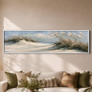 Cuadro de dunas costeras en lienzo, decoración panorámica de playa y hierba, estilo Nantucket Cape Cod.