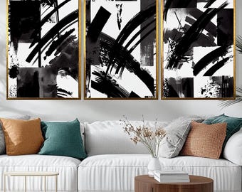 Japandi Triptych Art Set, Large 3 Piece Abstract Wall Decor