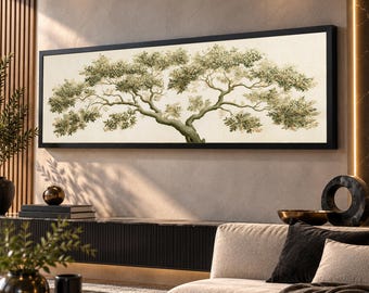 Vintage Olive Tree Botanical Panoramic Long Wide Horizontal Canvas Wall Art Living Room