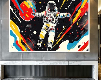 Retro Astronaut Canvastavla: Färgglad rymdkonst, Barnrumsdekor