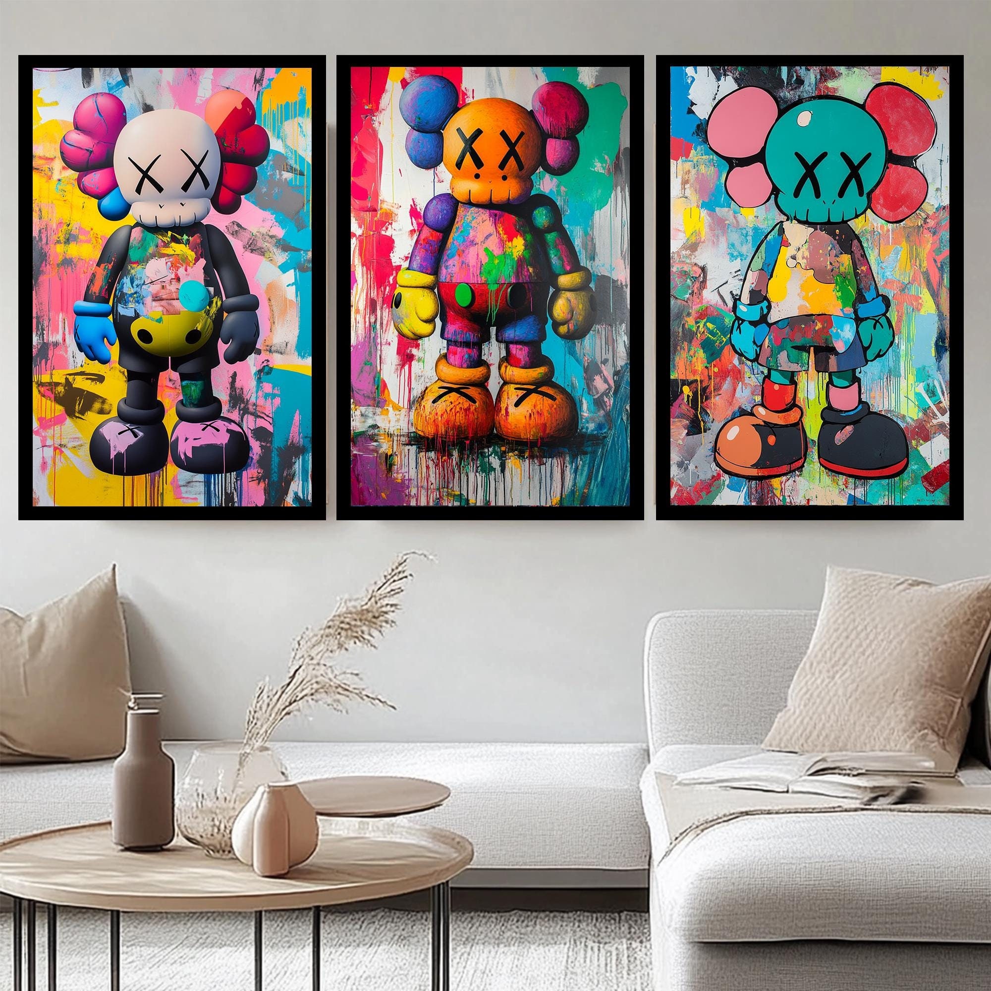 Handmade Kaws Graffiti Canvas Art Print - Set of 3 - Etsy