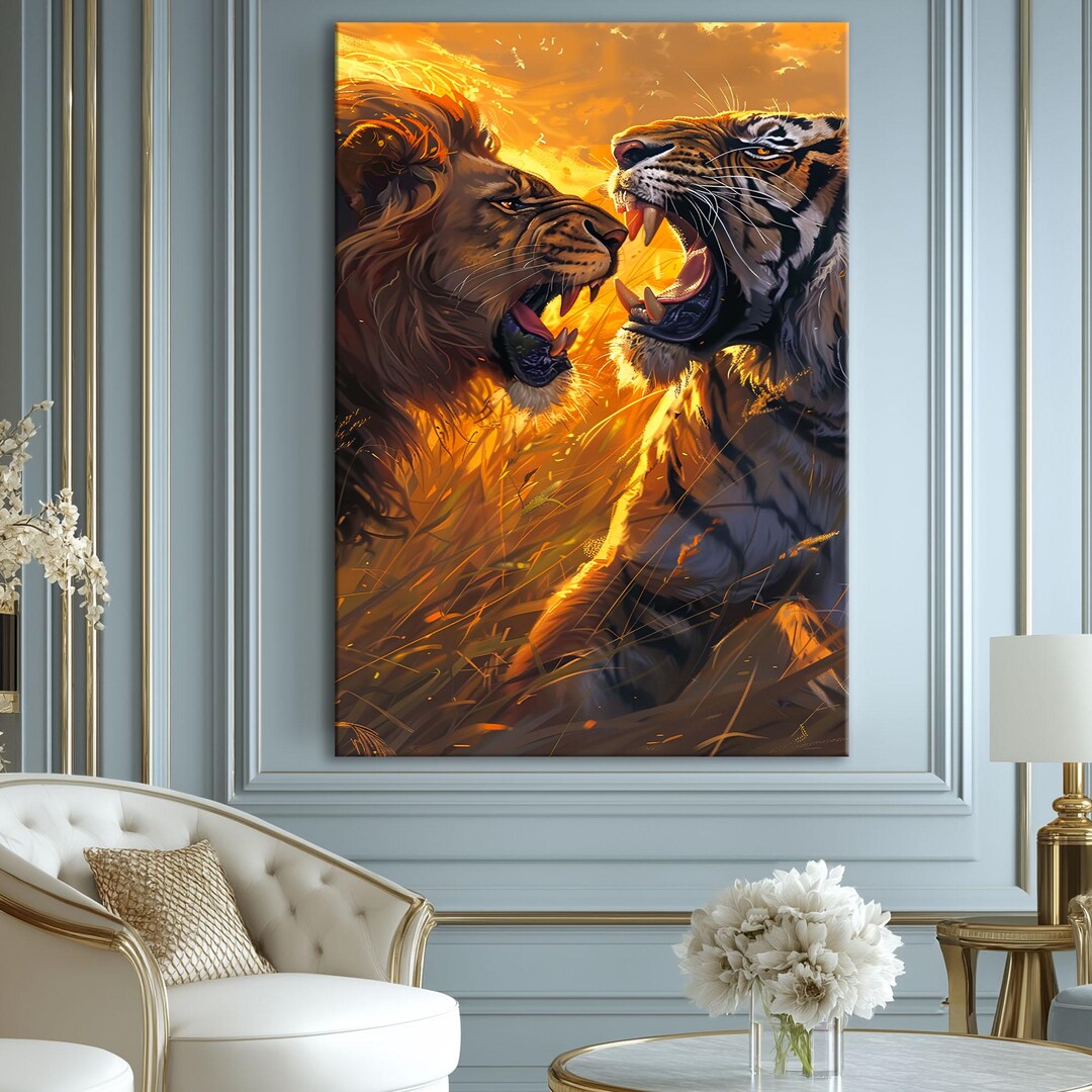 Lion and Tiger Canvas Art: Jungle Safari Wall Decor - Etsy