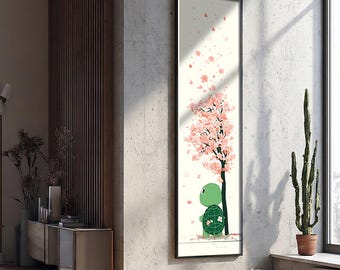 Nursery Turtle Sakura Long Narrow Wall Art : Framed Canvas Textured Wall Art