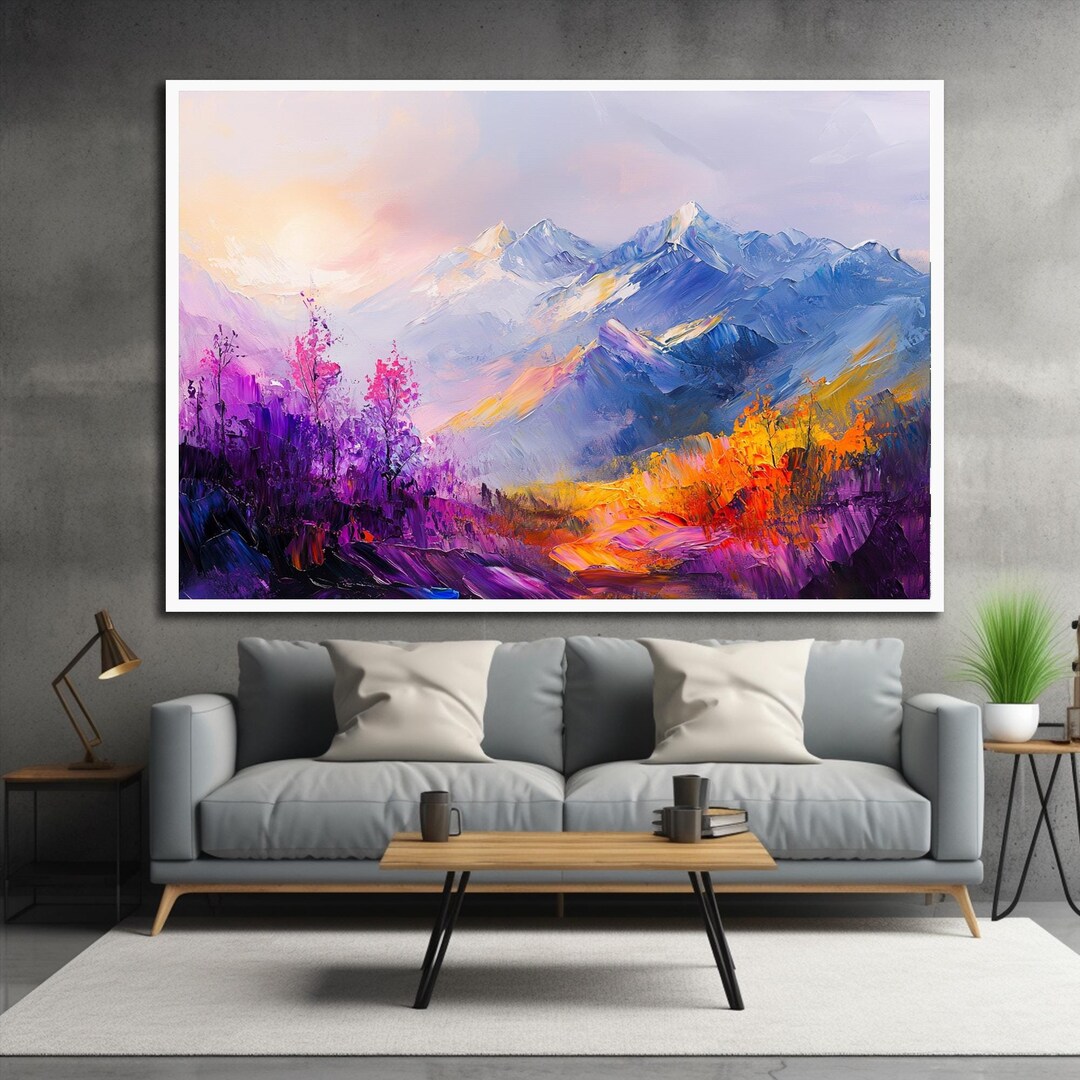 Mountain Art, Sunrise Painting, Canvas Wall Decor, Winter Landscape ...