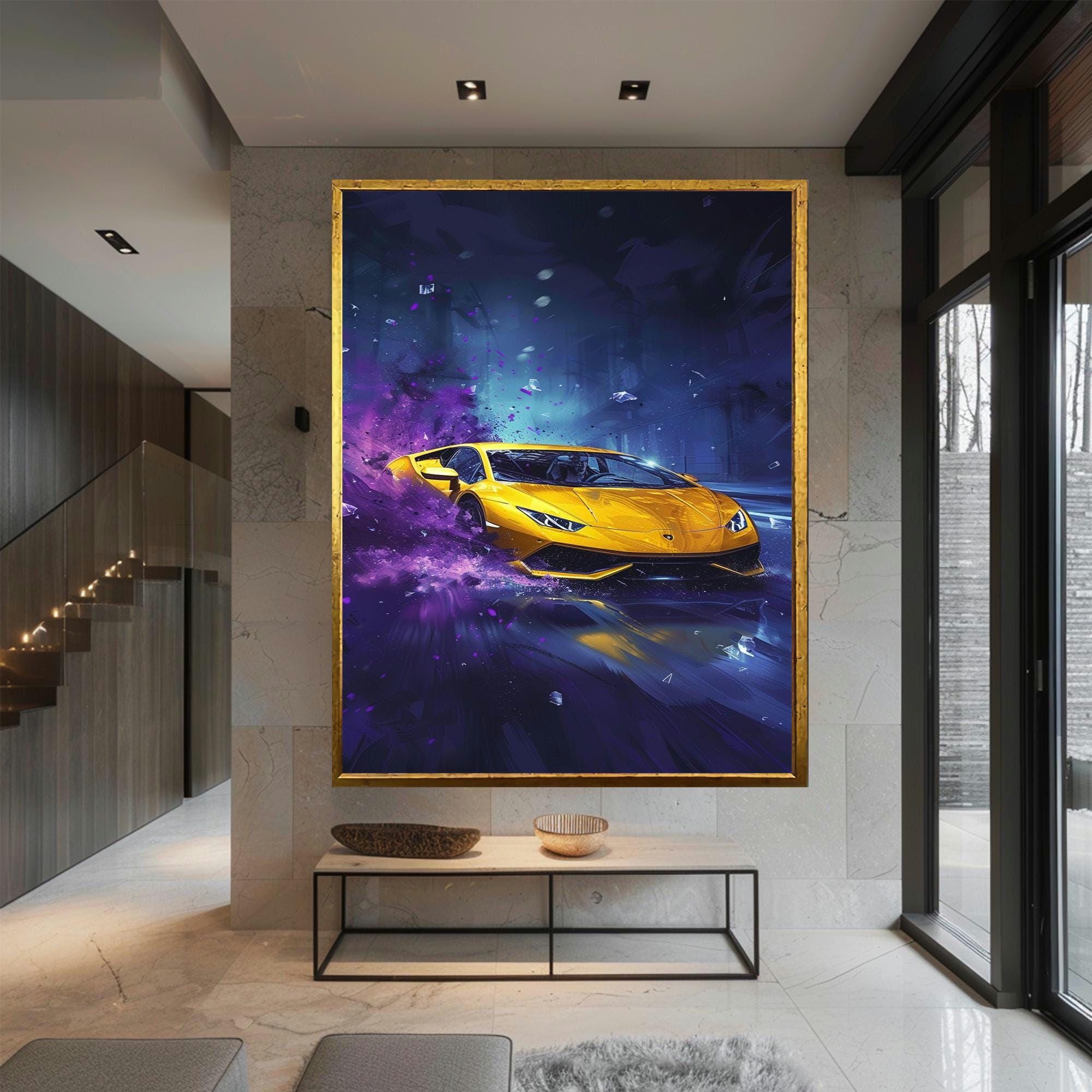 Yellow Lamborghini Canvas Art: Modern Car Poster, Garage Decor
