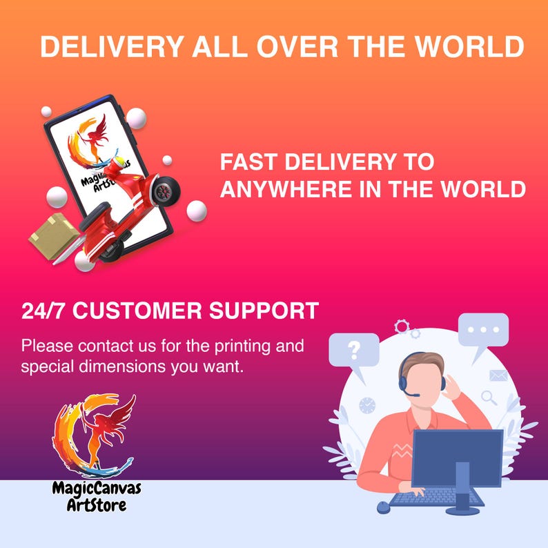 May include: An advertisement with a gradient background, featuring a tablet with a logo, a red scooter, and a package. Text includes "Delivery All Over The World" and "Fast Delivery To Anywhere In The World."