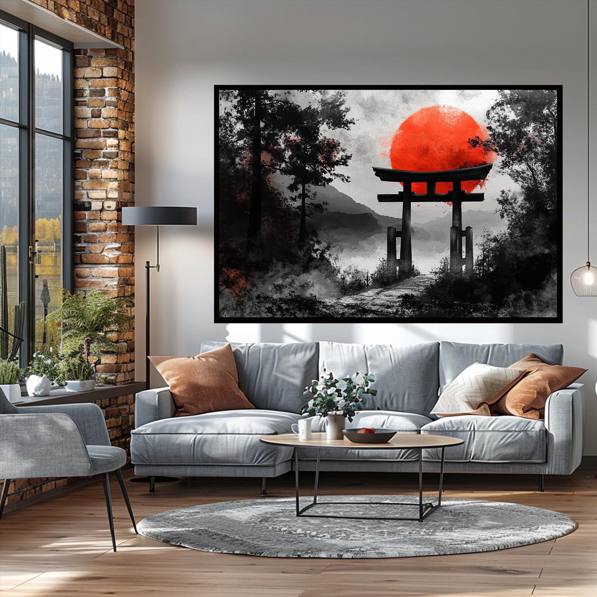 Japanese Torii Gate Canvas Art: Zen Red Sun Asian Art, Modern