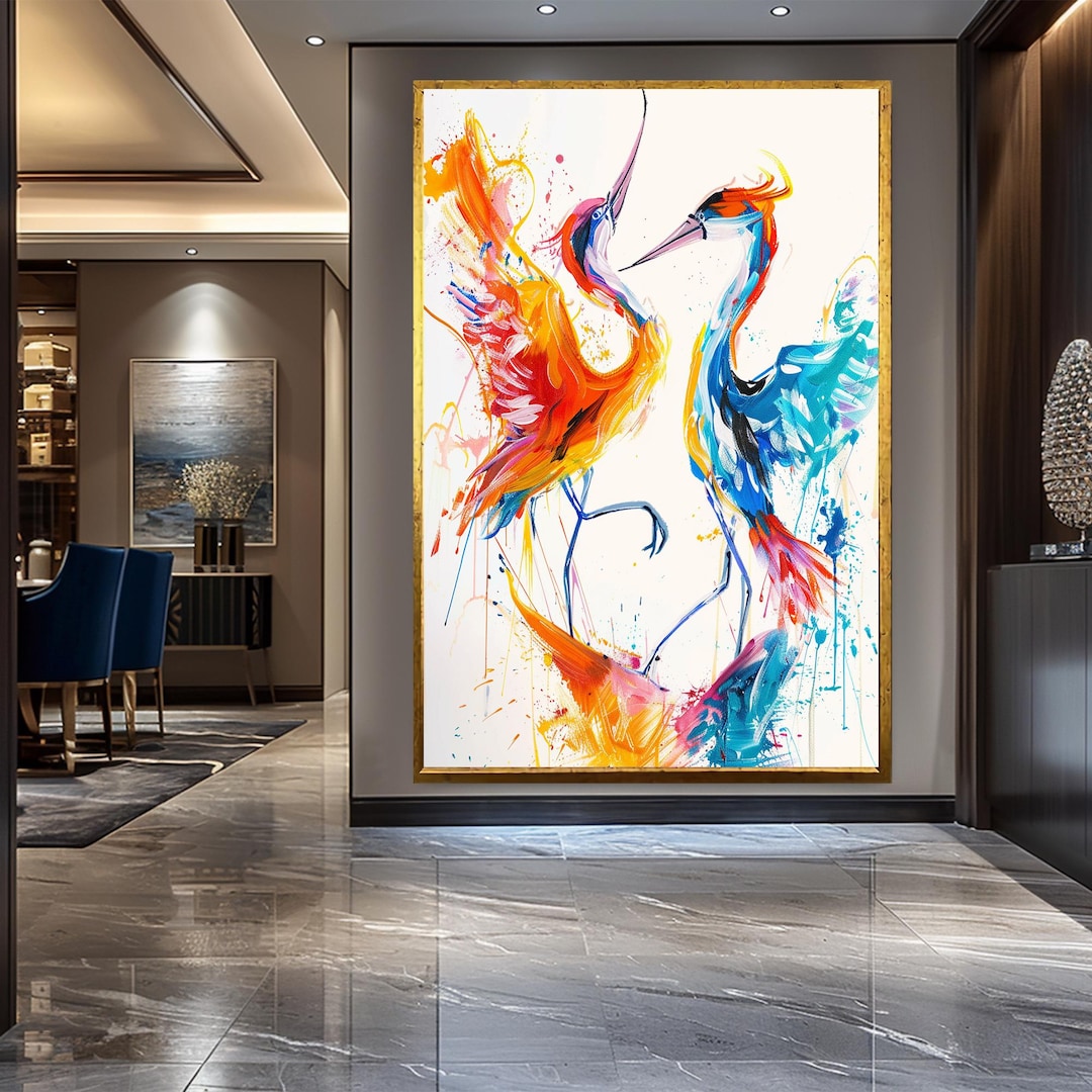 Colorful Stork Art: Abstract Bird Canvas Decor - Etsy