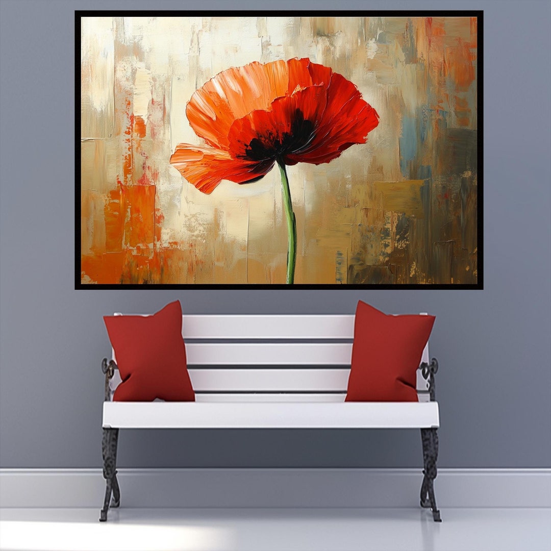 Poppy Art, Flower Canvas, Floral Wall Art, Abstract Art, Red Poppy Art ...
