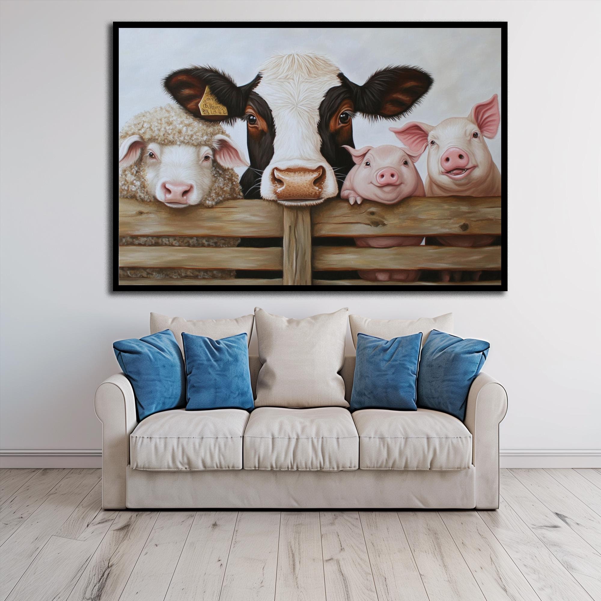 Farm Animals, Country Art, Canvas Wall Decor, Animal Friends, Cute Farm