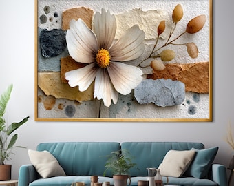 Oversize Horizantal Floral Wall Art, Willdflower Home Decor, Textured Canvas, Framed Artwork
